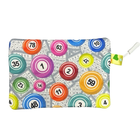 Hand Crafted Zipper Pouch Bingo Stash Green with Bingo Balls Zipper Wallet - Picture 7 of 8